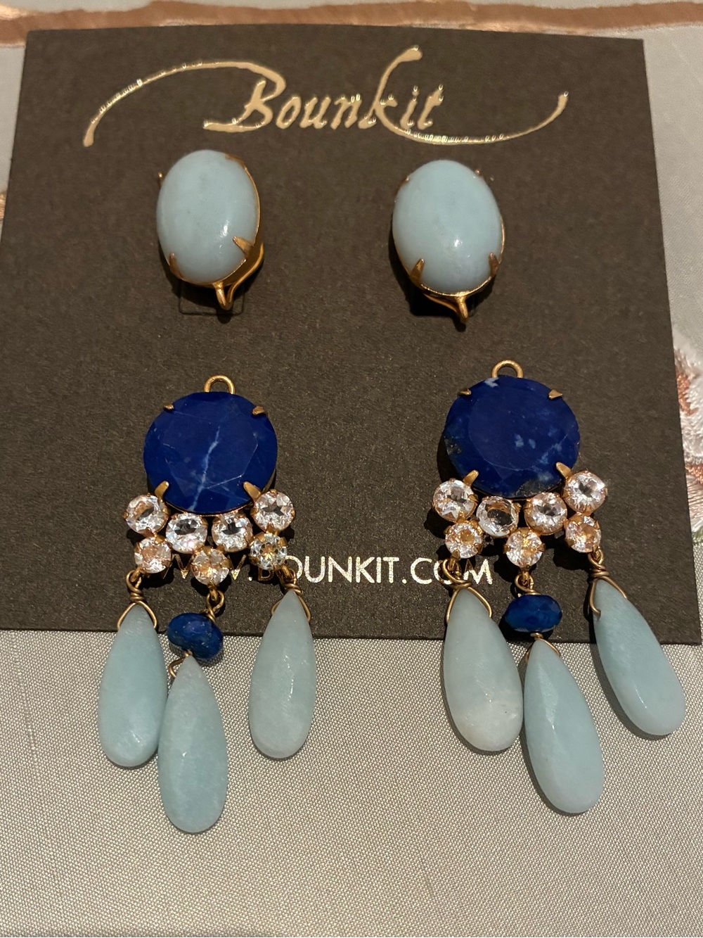 Bounkit Semi-Precious Blue & Light Aqua Transformable Drop Statement Earrings - Picture 4 of 8